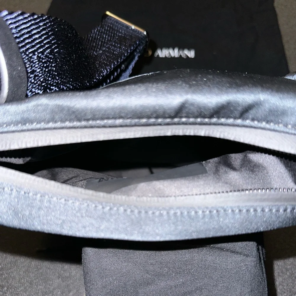 Authentic Giorgio Armani Black Embossed Logo Messenger Bag